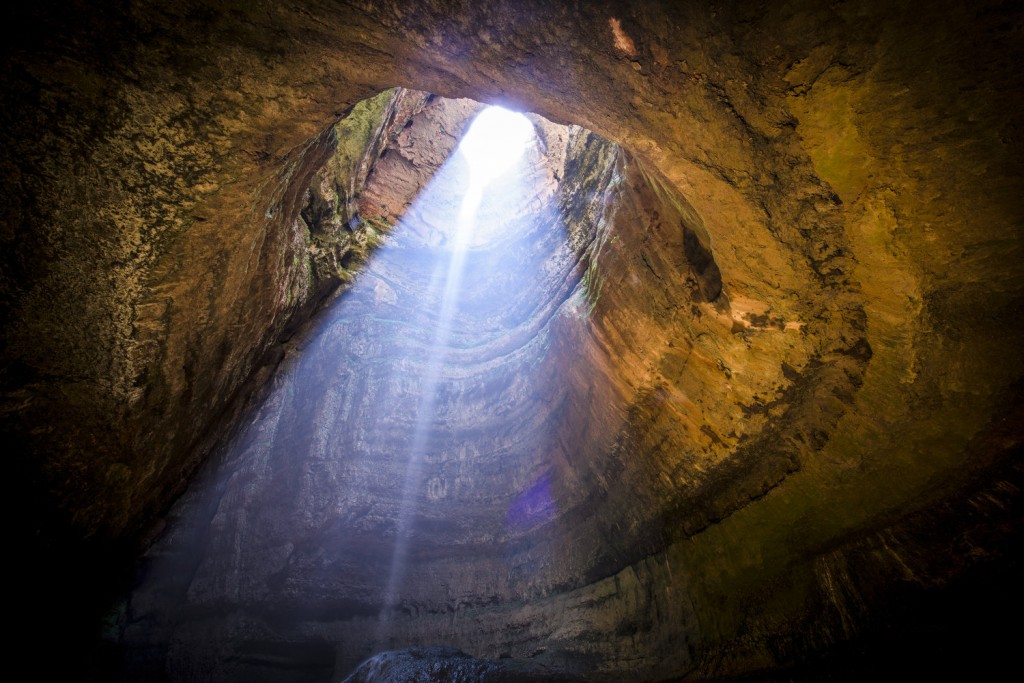 Light shines through the caves in the Baatara Gorge in Lebanon.